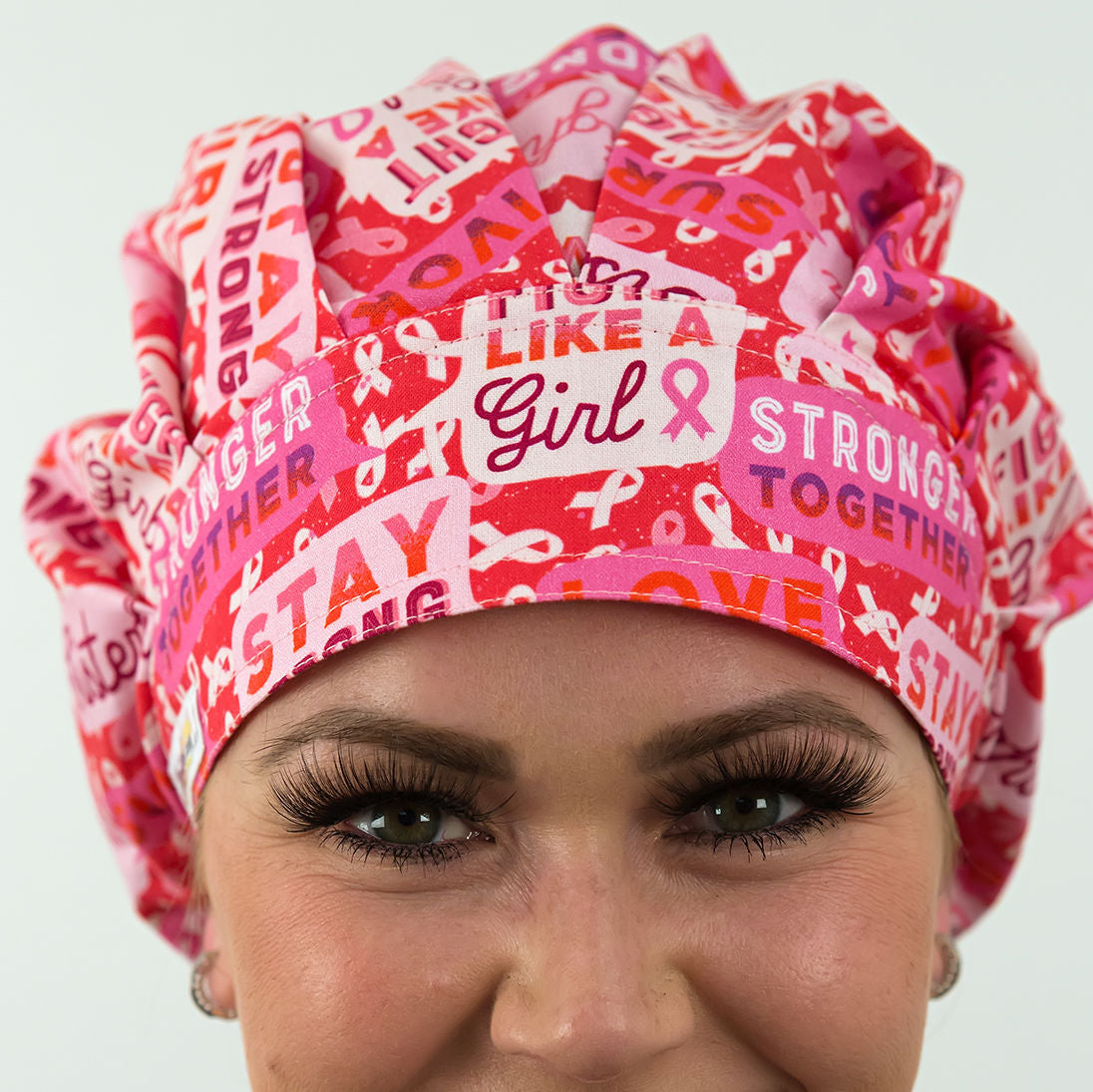 breast cancer bouffant scrub cap