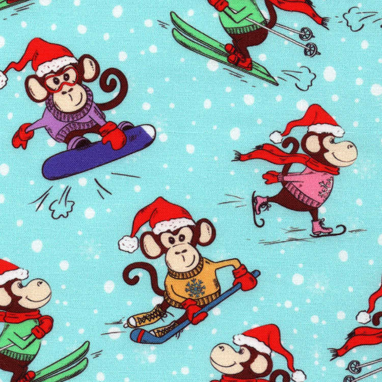 monkeys playing winter sports on scrub cap