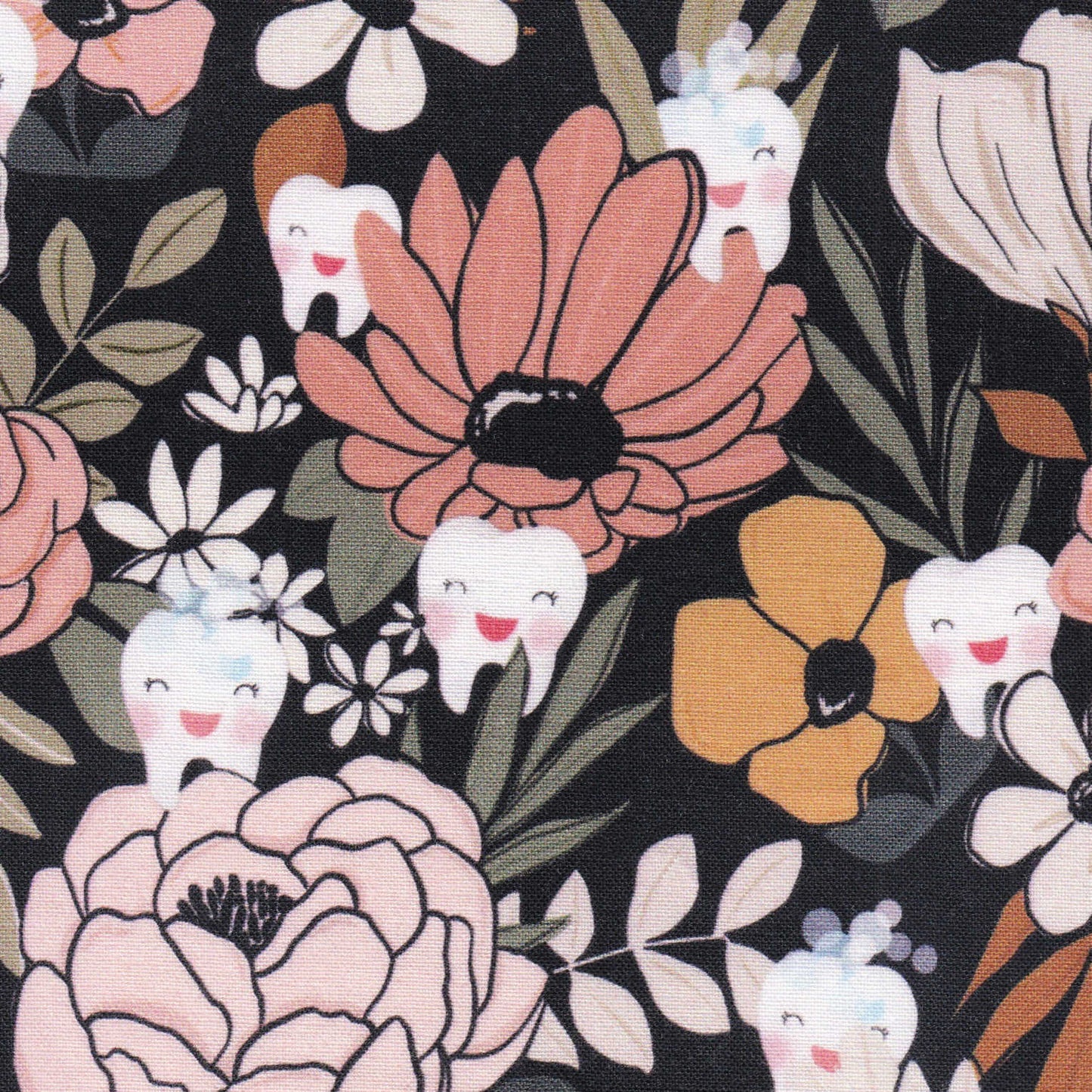 Scrub cap for dentists with teeth and flowers