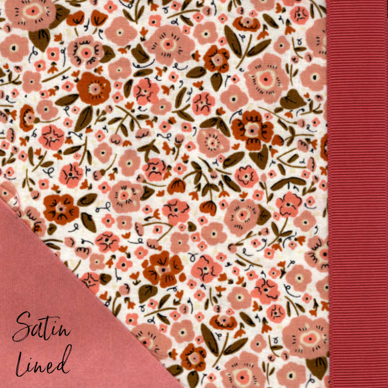 peach floral satin lined ponytail scrub cap