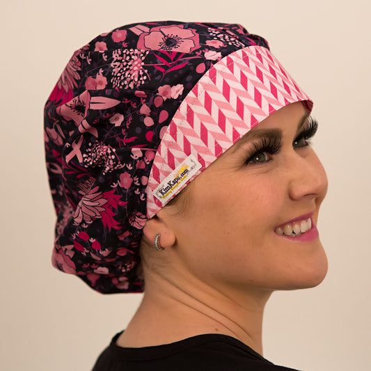 Breast cancer bouffant scrub cap