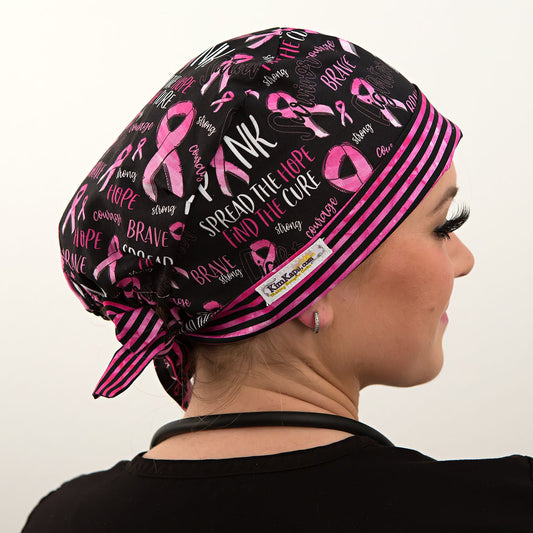 breast cancer scrub hat tie back