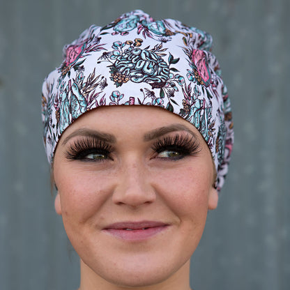 scrub cap with brains hearts and lungs