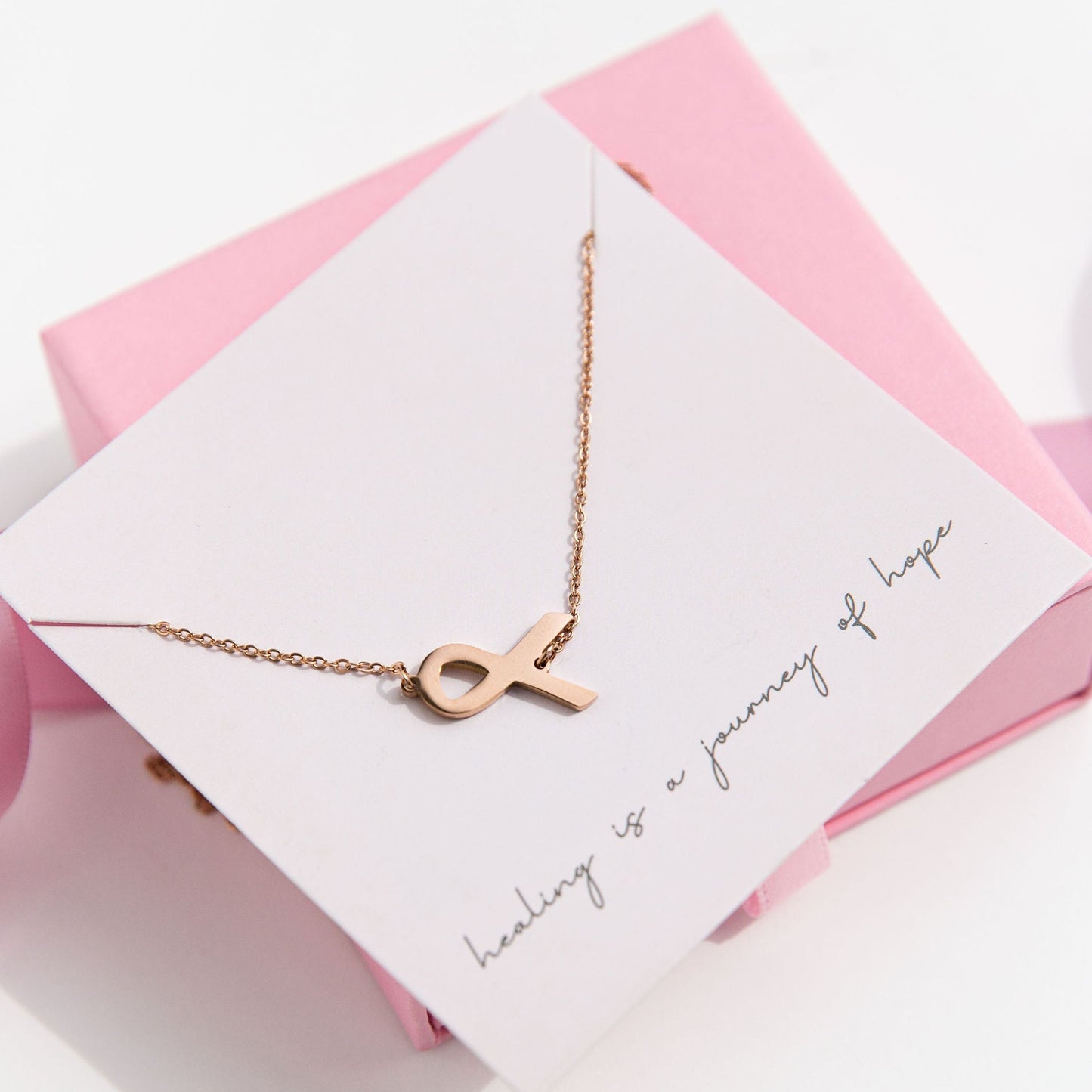 rose gold ribbon cancer awareness necklace