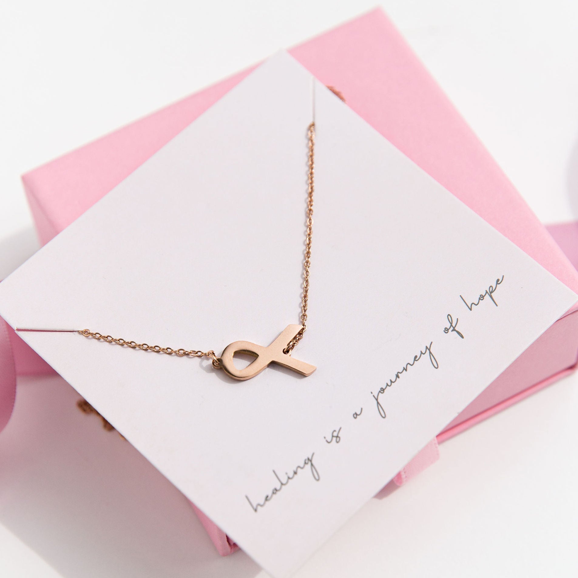 rose gold ribbon cancer awareness necklace