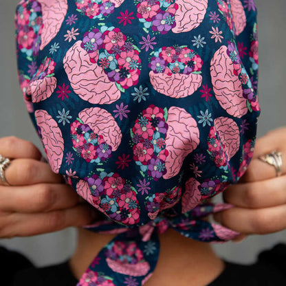 tieback scrub cap with brains and flowers for neurosurgery