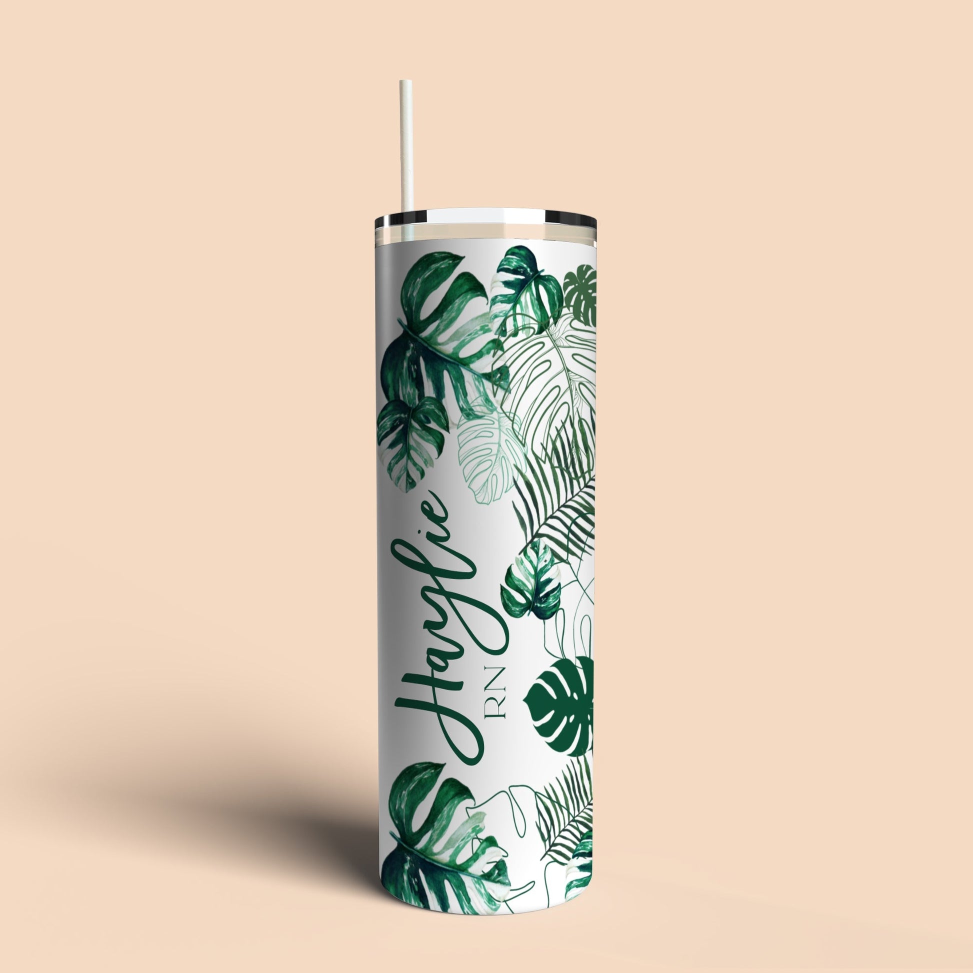 tumbler cup with monstera leaves