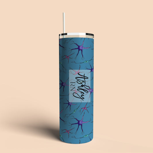 custom tumbler with neurons on blue background