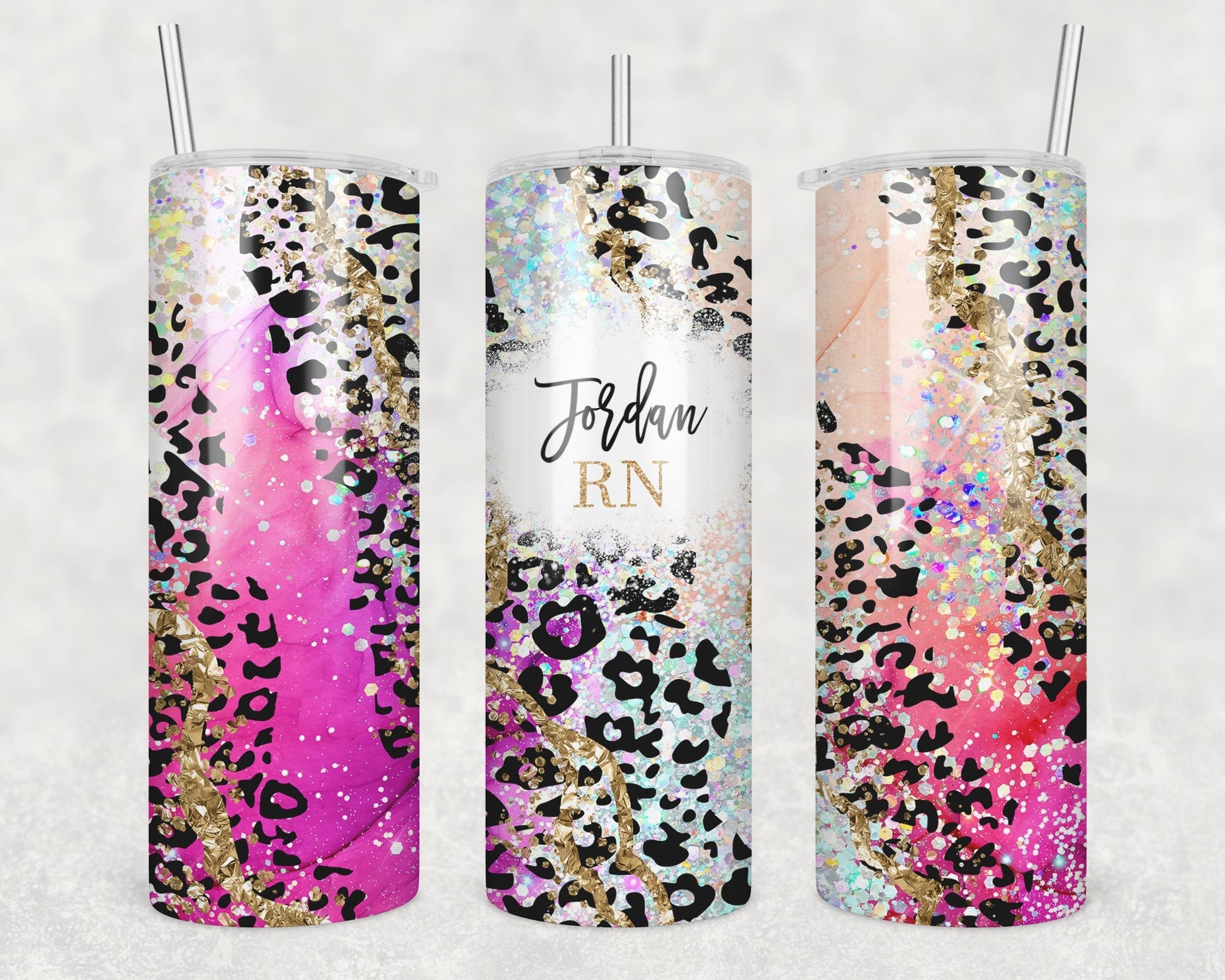 rainbow sparkle cheetah tumbler