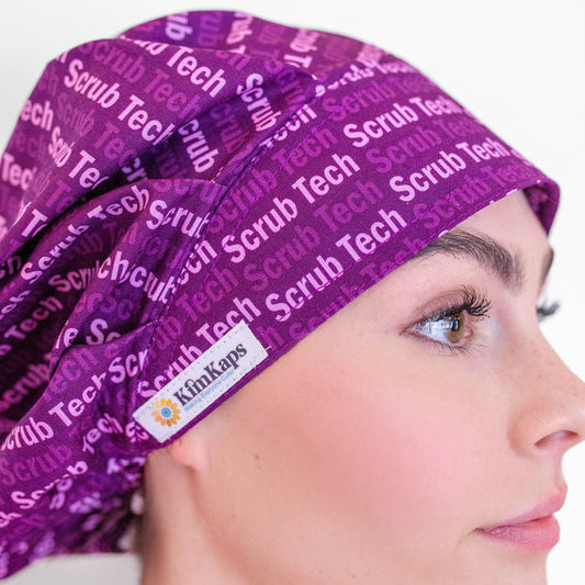 surgical scrub cap with Scrub Tech on it