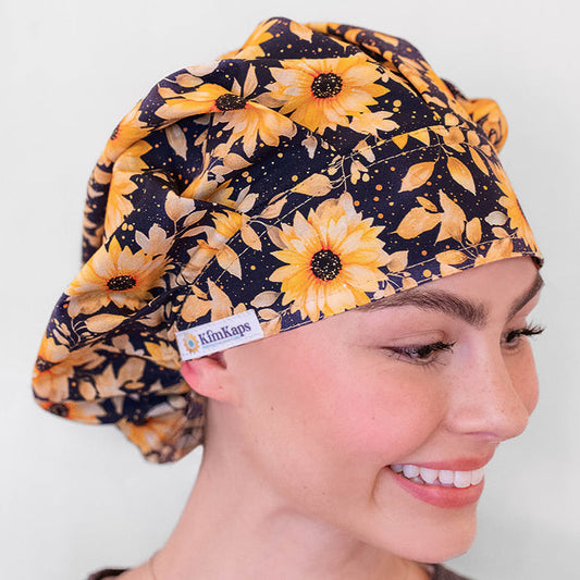 Bouffant scrub cap with sunflowers