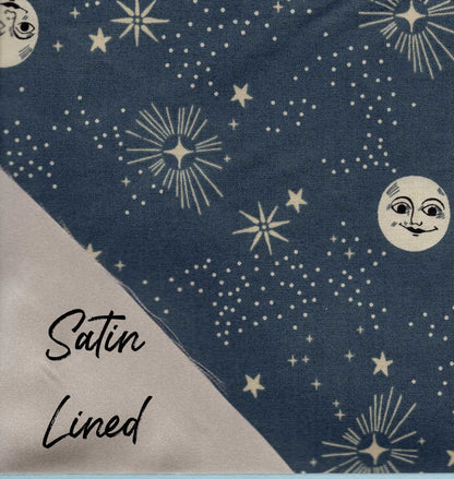 satin lined scrub cap with moons and stars