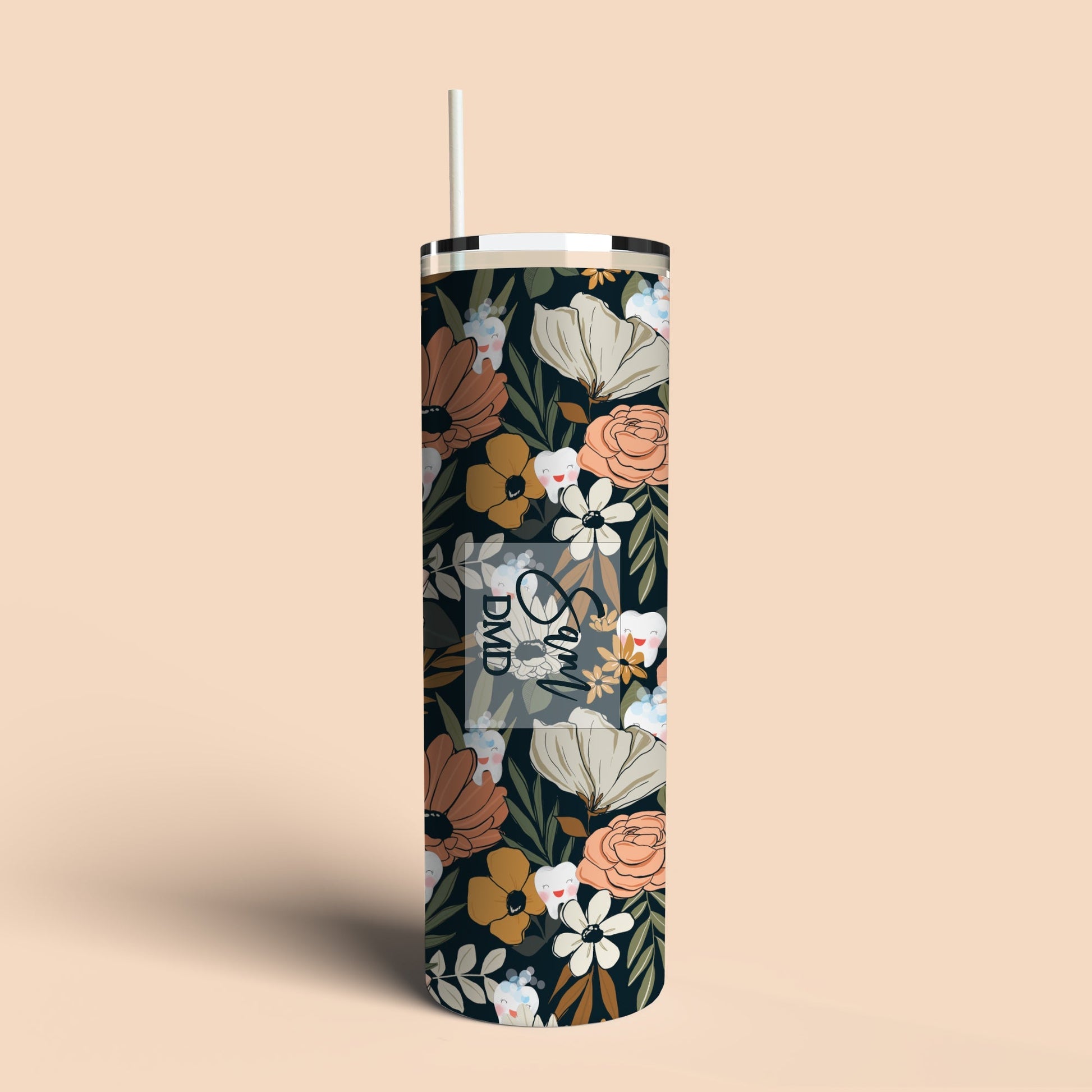 custom tumbler with teeth and flowers
