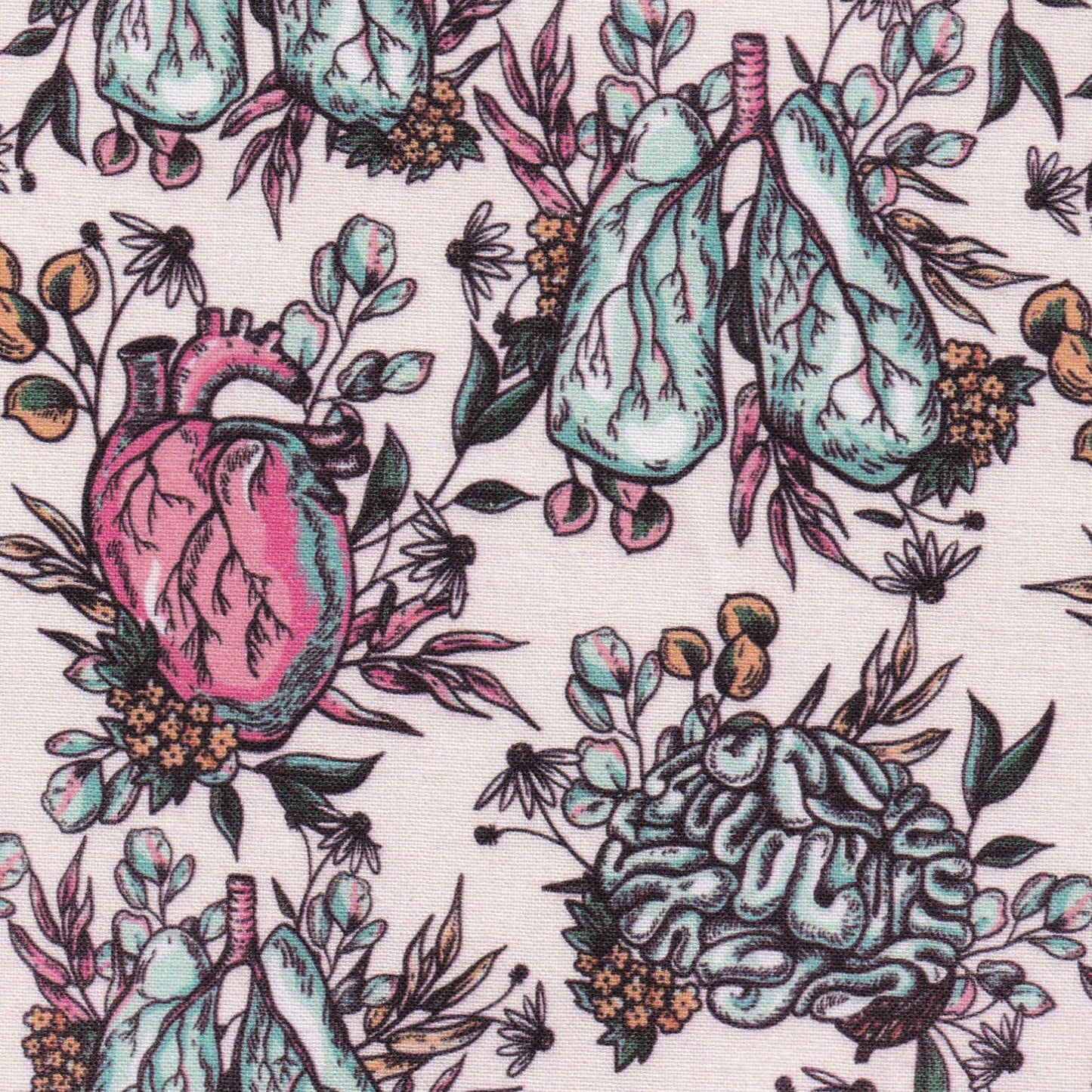 scrub cap with lungs, hearts and brains